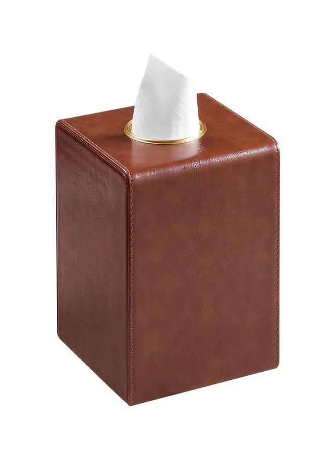 MEIBOOCH Square Tissue Box Cover, Luxury PU Leather Tissue Holder with Magnetic Closure (Brown) - Image 1